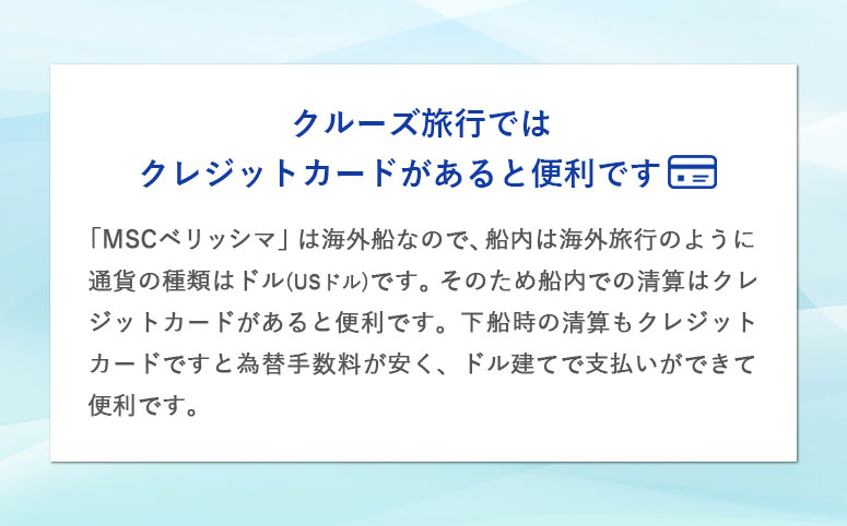 クルーズ旅行ではクレジットカードがあると便利です